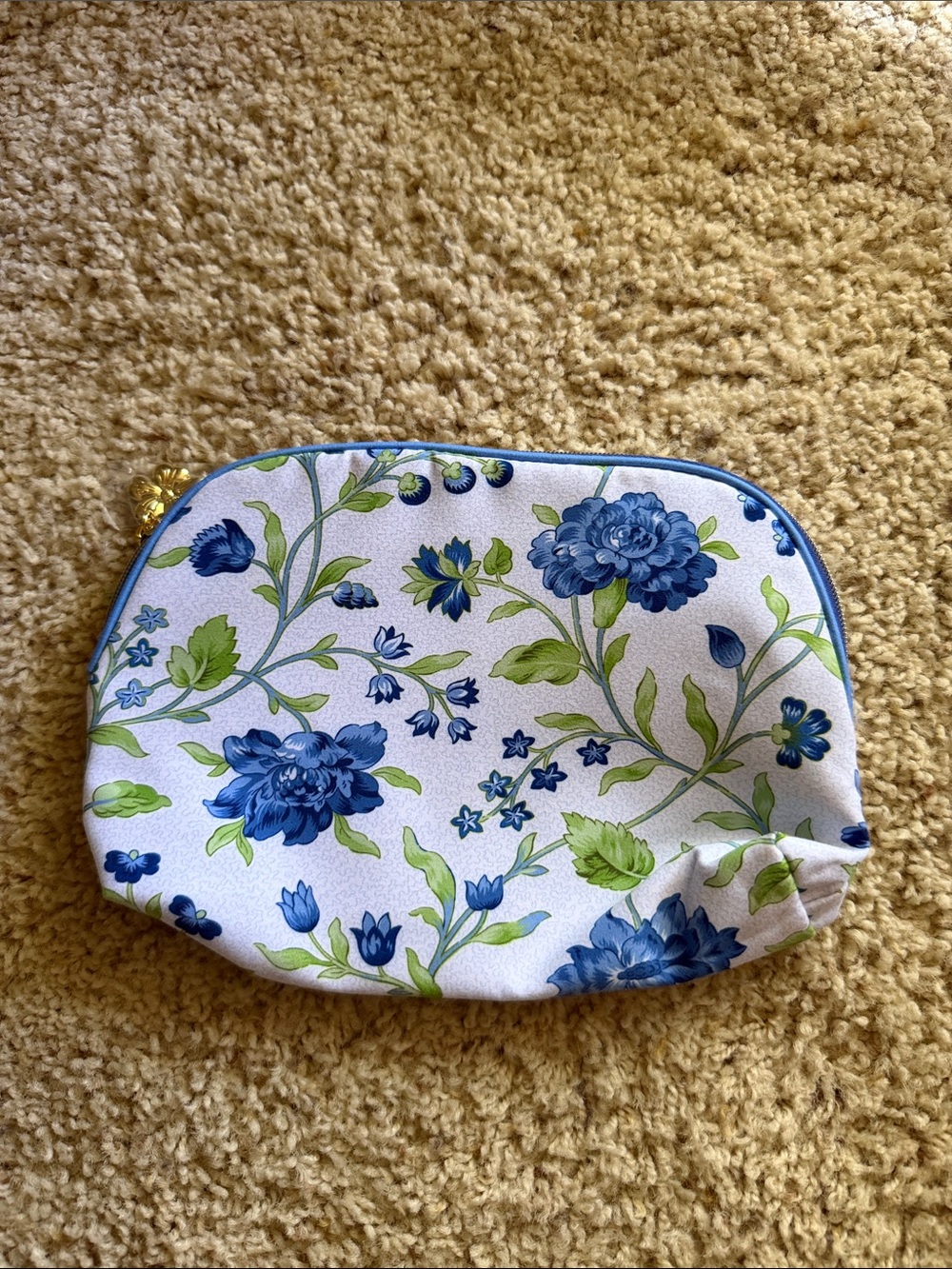 Estée Lauder blue floral cosmetics make up bag